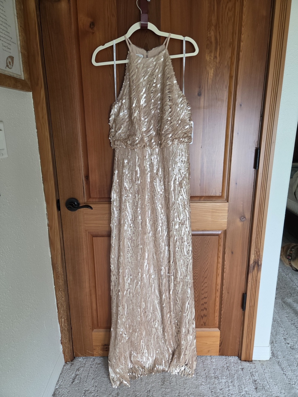 Sequined Halter Maxi Dress in Champagne Glow